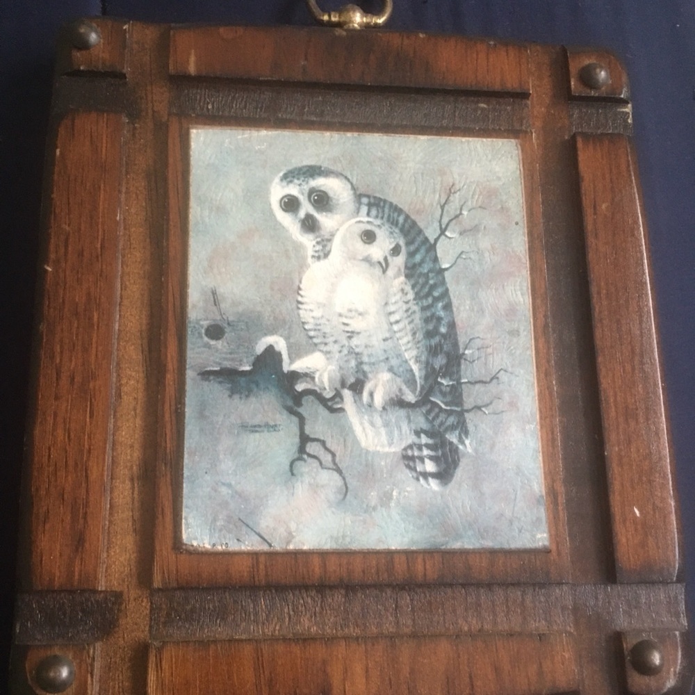 VintageOwls Richard HingerArt Wood Plaque4”x5”7”x8” Frame.(Closet)